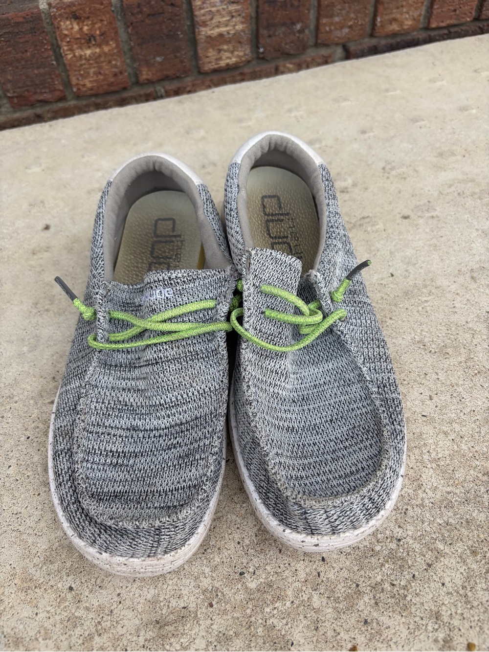 Hey Dude Kids Grey Knit Shoes with Lime Green Laces